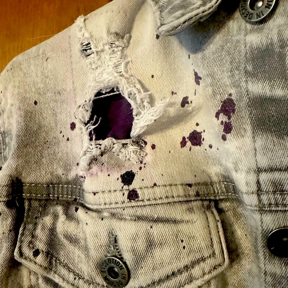 Evolution In Design Boys Distressed Paint Splatter Denim Jacket XS - Picture 8 of 16